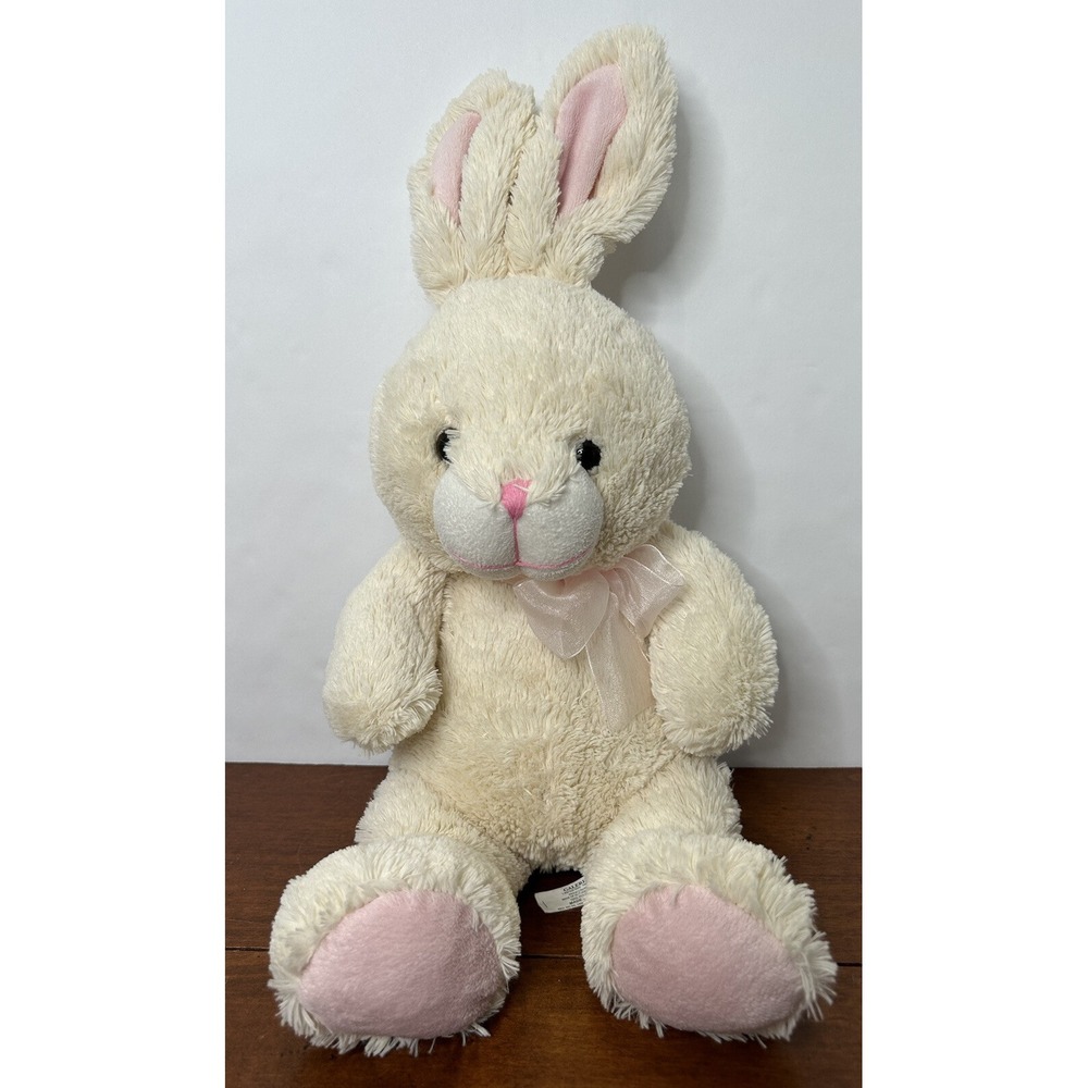Galerie Bunny Rabbit Fluffy Soft Stuffed Lovey White‎ Plush Pink Bow 15" Easter